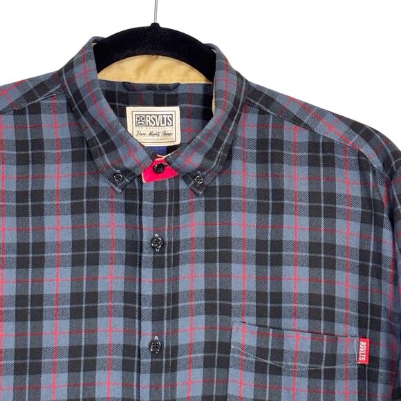 RSVLTS Flannel Shirt Shacket Mens XXL Gray Black Red Plaid Dare Mighty Things - Picture 3 of 11